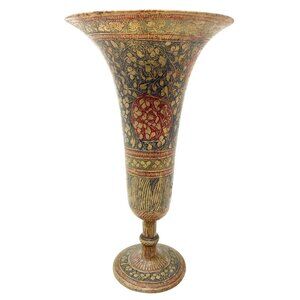 Vintage Kashmir Etched Brass Vase, Fluted #48